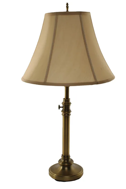 Brushed Bronze Adjustable Column Table Lamp With Cream Silk Bell Shade