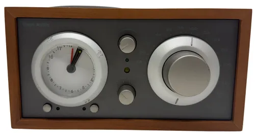 Grey Clock Radio In Wood Case