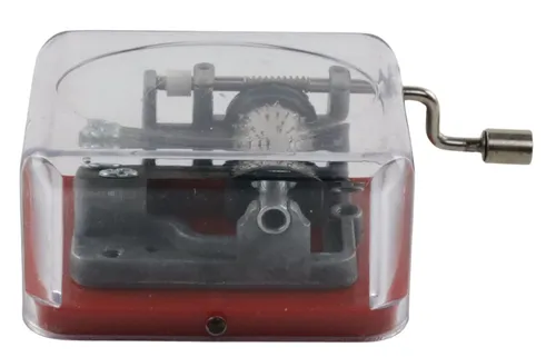 Clear & Red Hand Crank Music Box