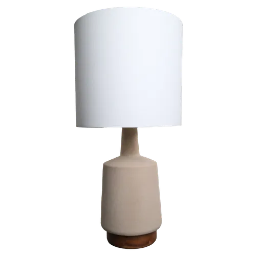Desert Sandstorm Table Lamp With Teak Base & White Shade