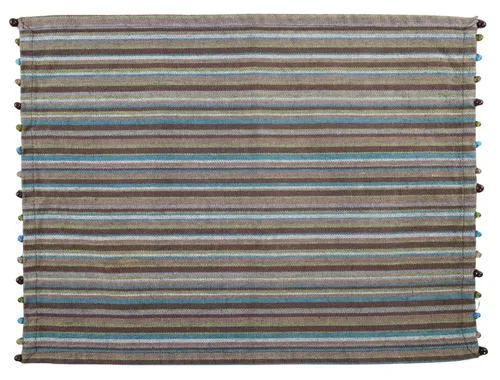 Brown & Blue Striped Placemat With Bead Edging