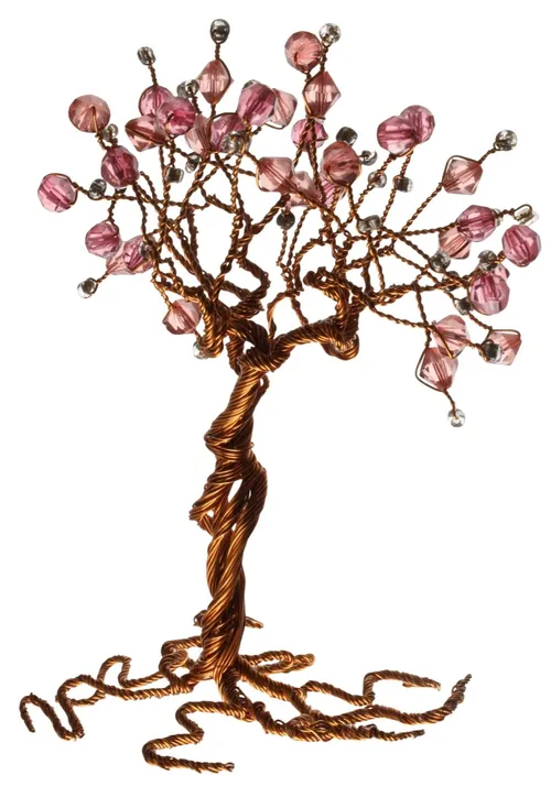 Copper Tree With Pink Beads