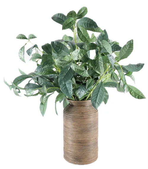 Artificial Gardenia Shrubs In Wooden Ribbed Vase
