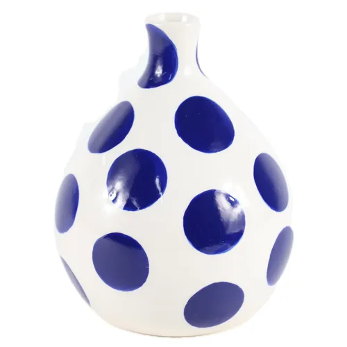 Blue Dots On Ceramic White Vase