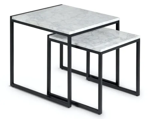White Marble With Black Frame Nesting Side Table