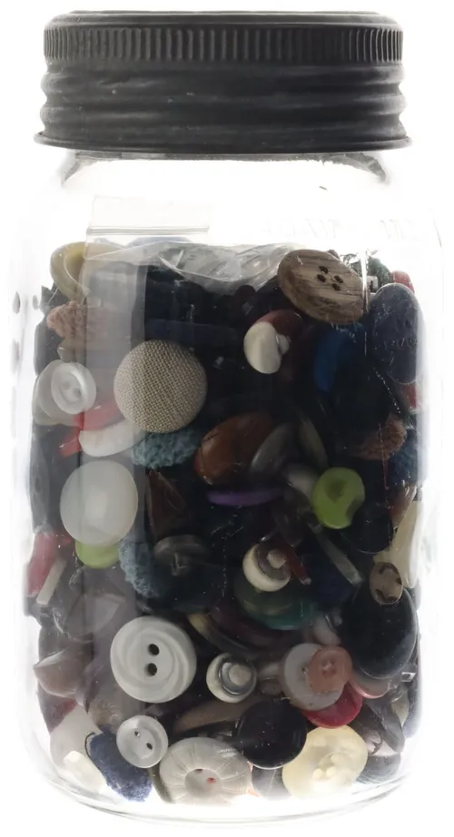 Antique Clear Glass Jar With Assorted Buttons