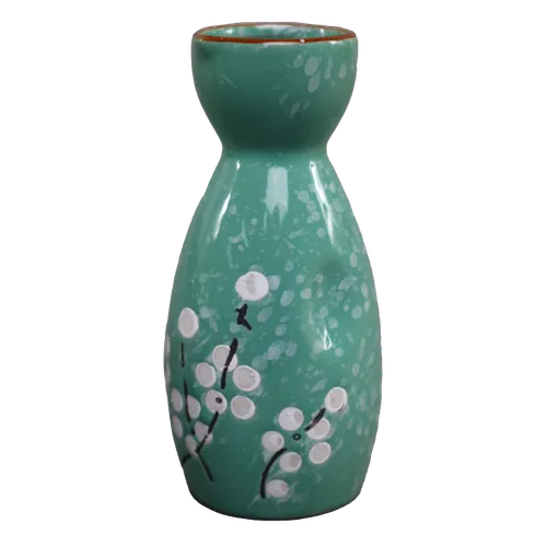 Teal Sake Decanter With White Cherry Blossoms