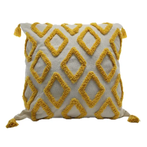 Raised Harvest Gold Diamonds With Tassels Throw Pillow