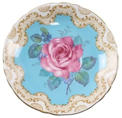 White & Gold Porcelain Saucer With Painted Rose