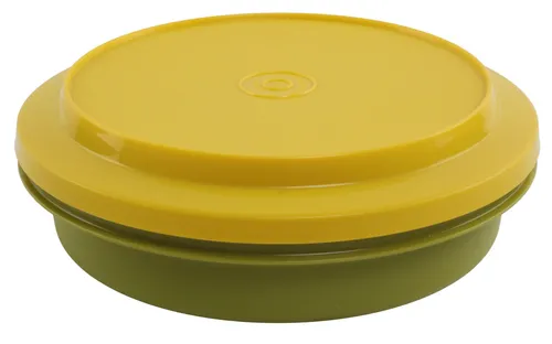 Yellow & Green Plastic Round Reusable Container With Lid