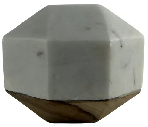 White Marble Orb With Wood Bottom - Small