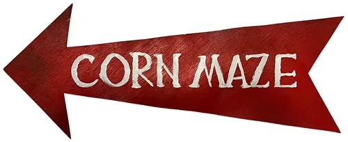 Red Corn Maze Arrow Sign On Wood