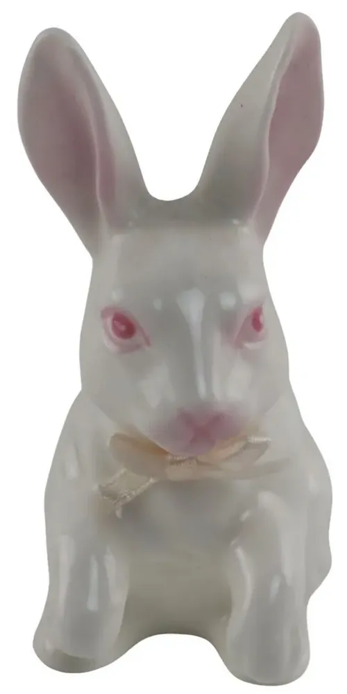 White Ceramic Rabbit With Pink Eyes