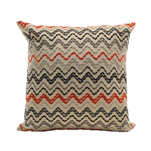 Tufted Zig Zags In Grey & Deep Chestnut With Solid Cream Back Throw Pillow