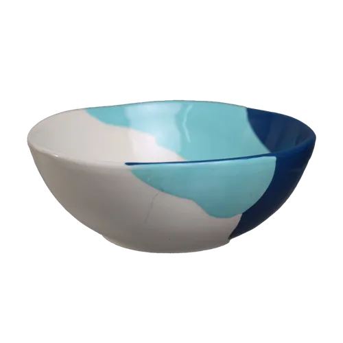 White With 2 Tone Blue Serving Bowl