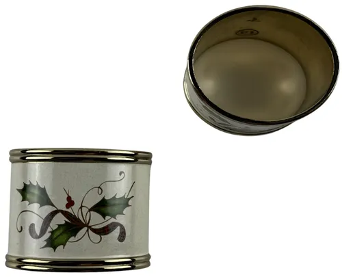 Ivory Enamel Napkin Ring With Ivy & Holly