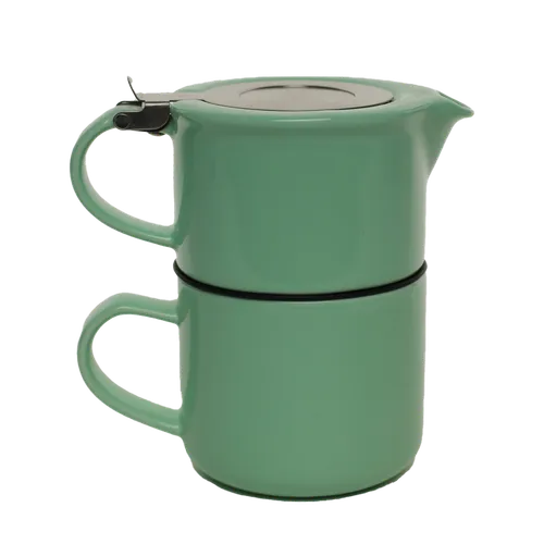 Pale Pastel Green Stacking Teapot & Mug