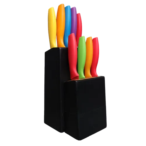 Black Wood 9 Piece Multicolour Knife Block Set