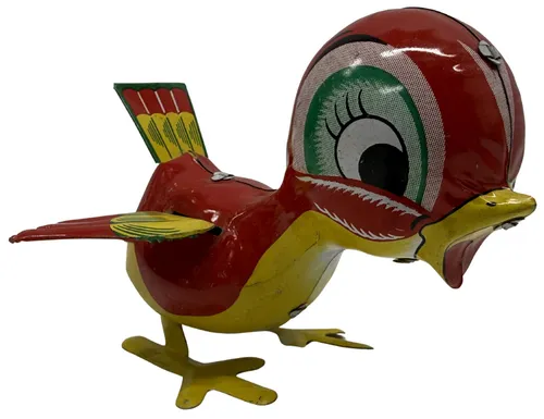 Vintage Tin Windup Red Bird