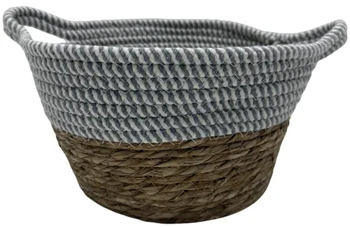 Blue & White & Seagrass Woven Storage Basket