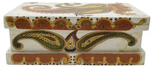 White Wood Box With Painted Rosemaling 
