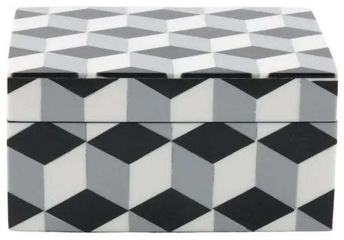 Black & White & Grey Cube Geometric Box With Lid - Small