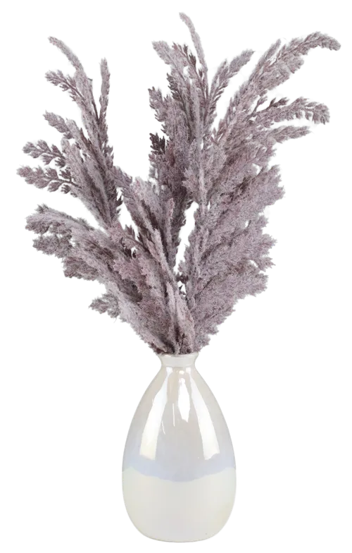 Artificial Purple Pampas In White Vase