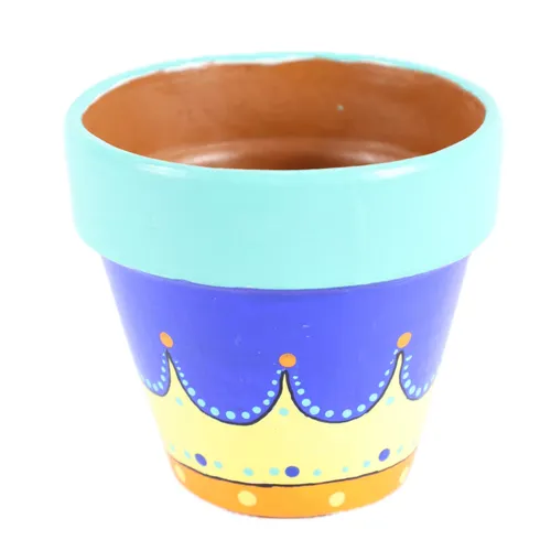 Colourful Crown Painted Terra-cotta Pot