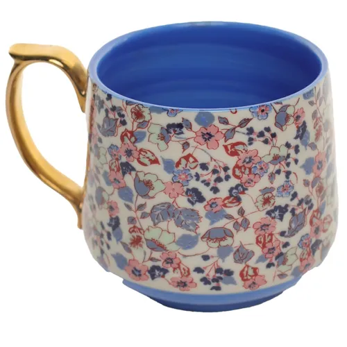 Petite Fleurs With Golden Handle Mug With Blue Interior