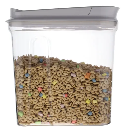 Clear Plastic Container With White Lid Containing Marshmallow Cereal