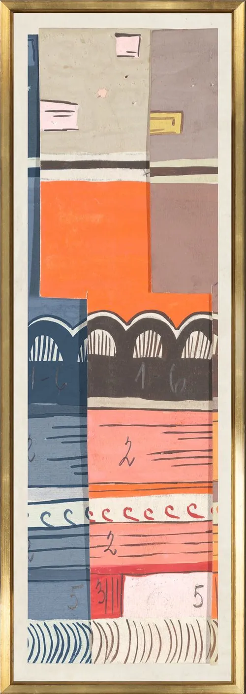 Textile Design On Paper With Gold Frame