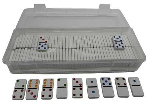 White & Coloured Large Dominoes Set In Clear Container