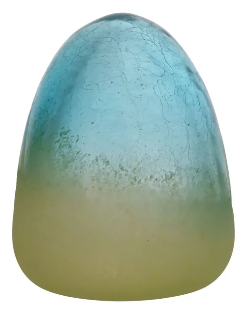 Blue & Yellow Etched Glass Egg Object