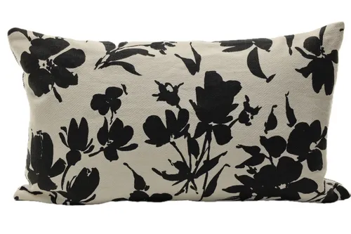 White With Black Flowers Throw Pillow