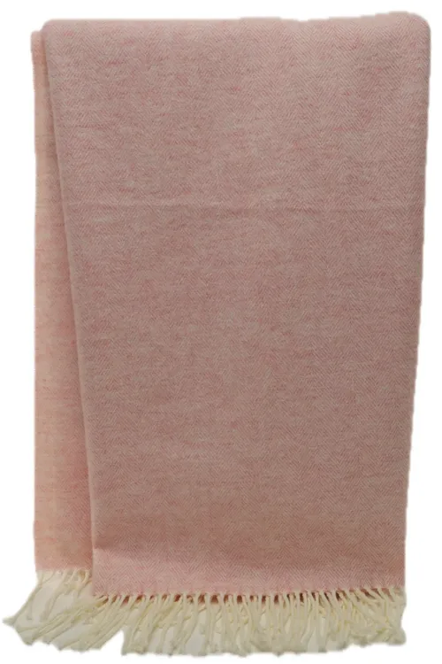 Pale Pink Throw Blanket With Single Yarn Fringe Trim