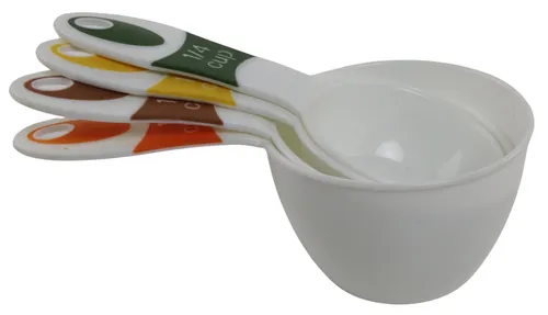 White Plastic Measuring Cups With Colour Handles