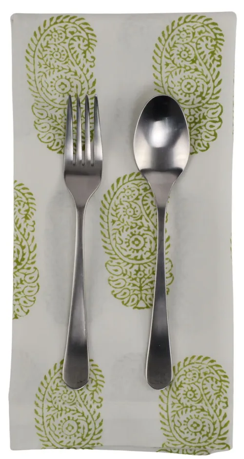 Cream With Green Ink Stamped Napkin
