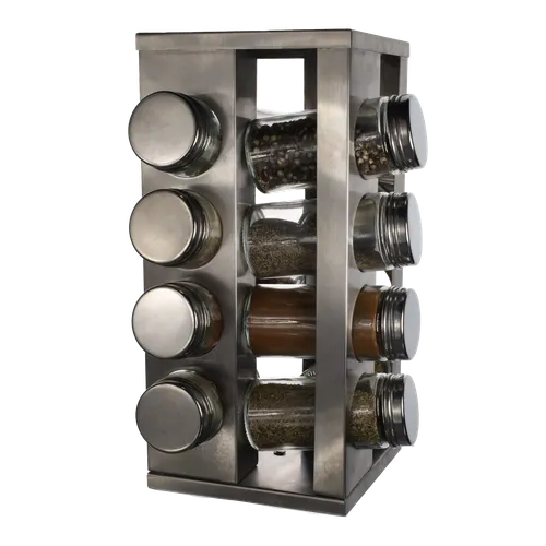 Brushed Stainless Spice Rack With 12 Spice Jars