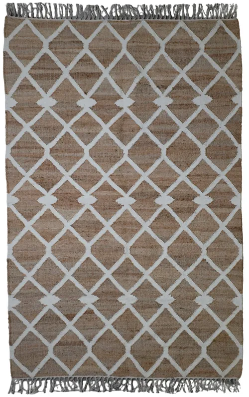 Natural Woven Jute With Beige Diamond Pattern Area Rug 5'2