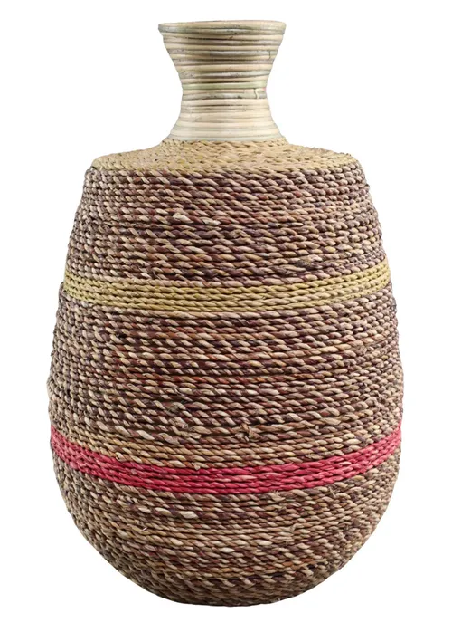 Woven Vase With Yellow & Fuchsia Stripe