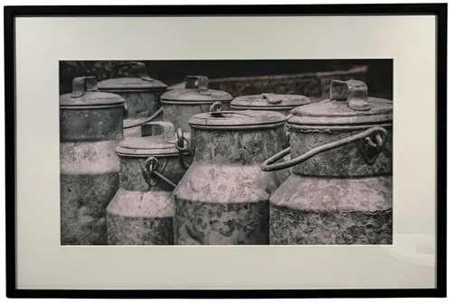 Rustic Metal Milk Cans In Black Frame