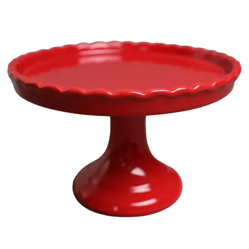 Bright Red Ceramic Scalloped Rim Cake Stand