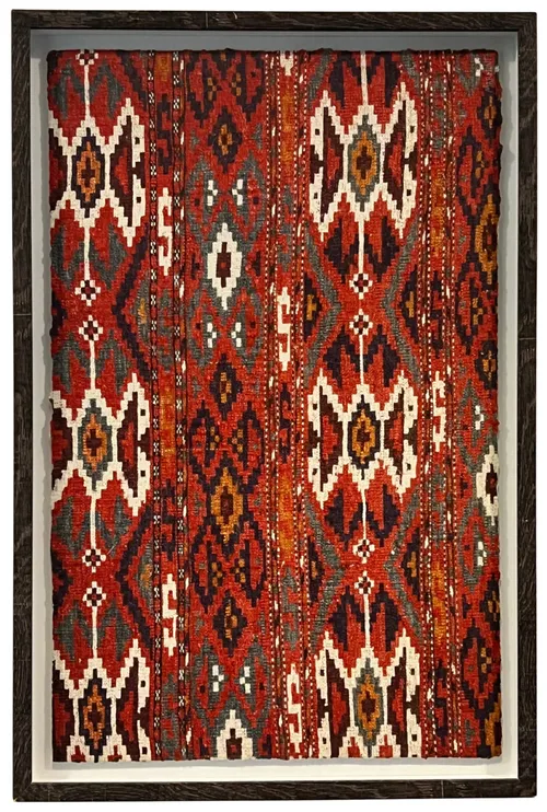 Red Textile Pattern In Wood Shadowbox Frame