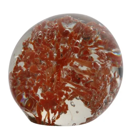 Blown Glass Paperweight With Orange Burst