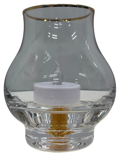Clear Glass Tea Light Candle Holder With Gold Accent