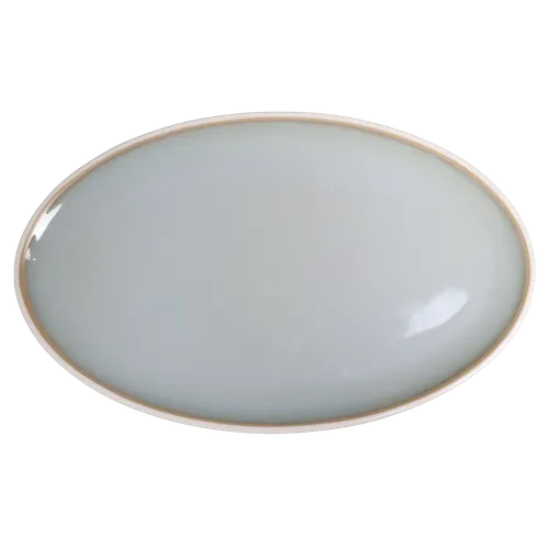 Pale Robin's Egg Blue With White & Beige Rim Oval Serving Platter