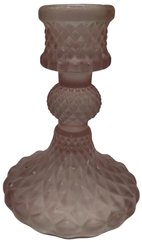 Frosted Pink Glass Taper Candle Holder