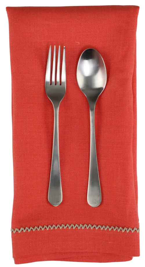 Coral Linen Napkin With Cream Zig Zag Trim
