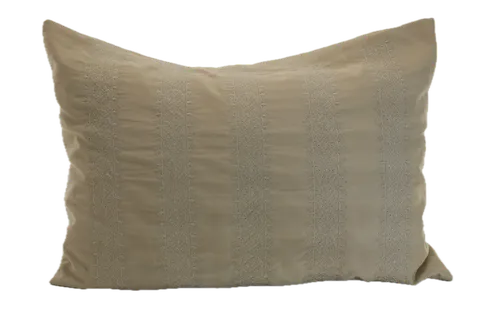 Cream Satin Embroidered Stripes Throw Pillow