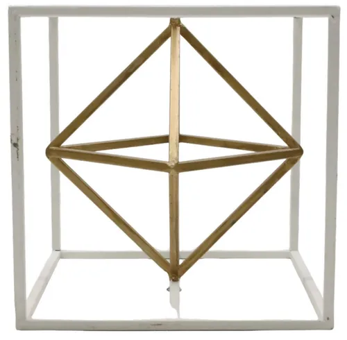White Metal Cube With Gold Geometric Design